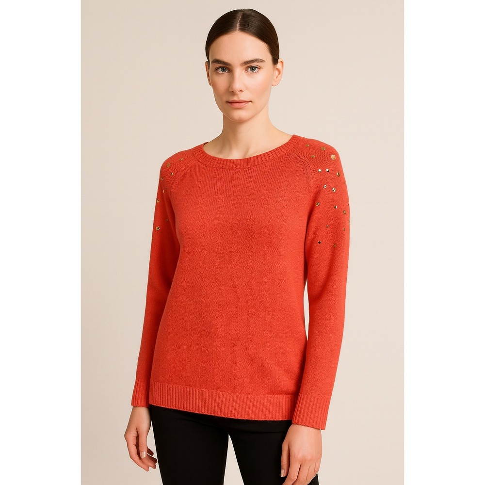 Love‎ By Design Women's Coral Knit  Studded Shoulder Long Sleeve Sweater Medium